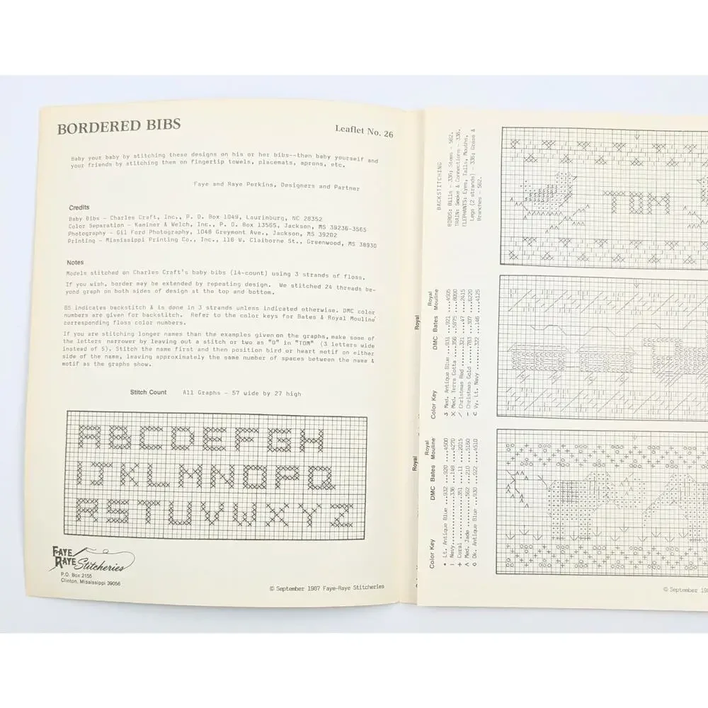 Faye-Ray Stitcheries Bordered Bibs Counted Cross Stitch Leaflet 26 © Sept 1987
